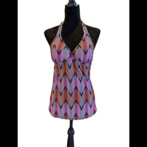 Hapari Womens  Bikini Swimsuit Halter Top Size Medium Orange Pink Black